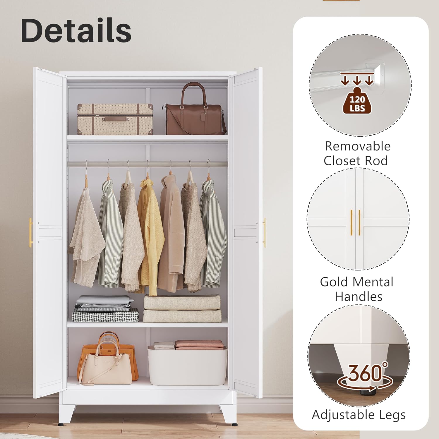 Mirrored Metal Clothing‑Storage Wardrobe Armoire
