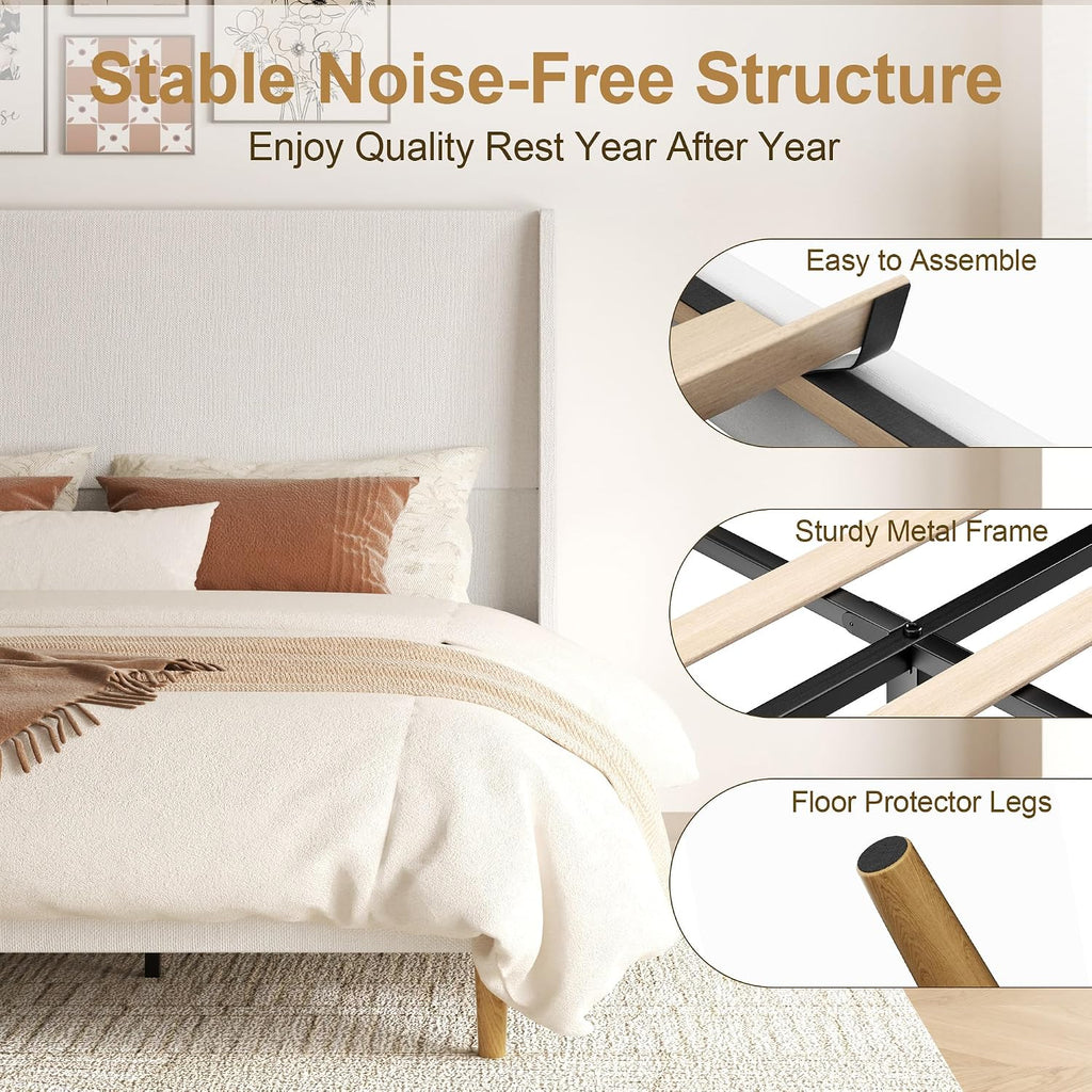 Wingback Linen Upholstered King Platform Bed