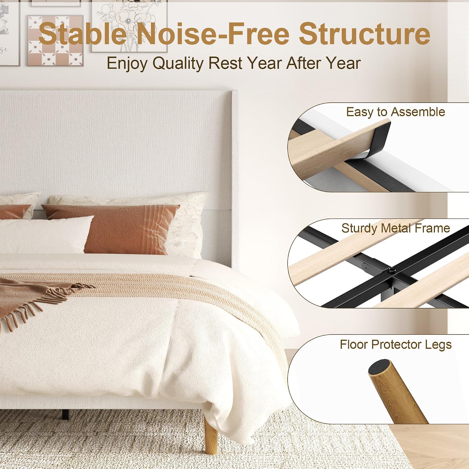Wingback Linen Upholstered King Platform Bed