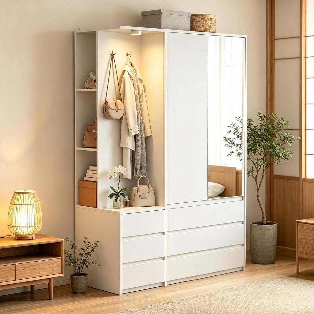 LED Mirrored Freestanding Wardrobe Storage Cabinet