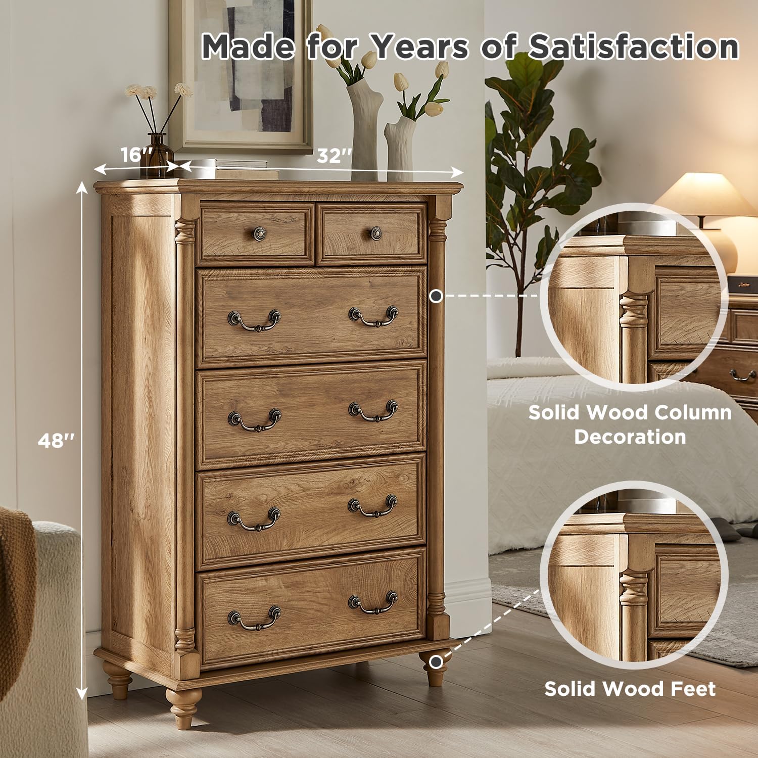 Farmhouse 6‑Drawer Wooden Bedroom Dresser