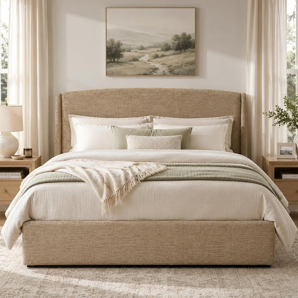 Wingback Drawer‑Storage Queen Bed Frame