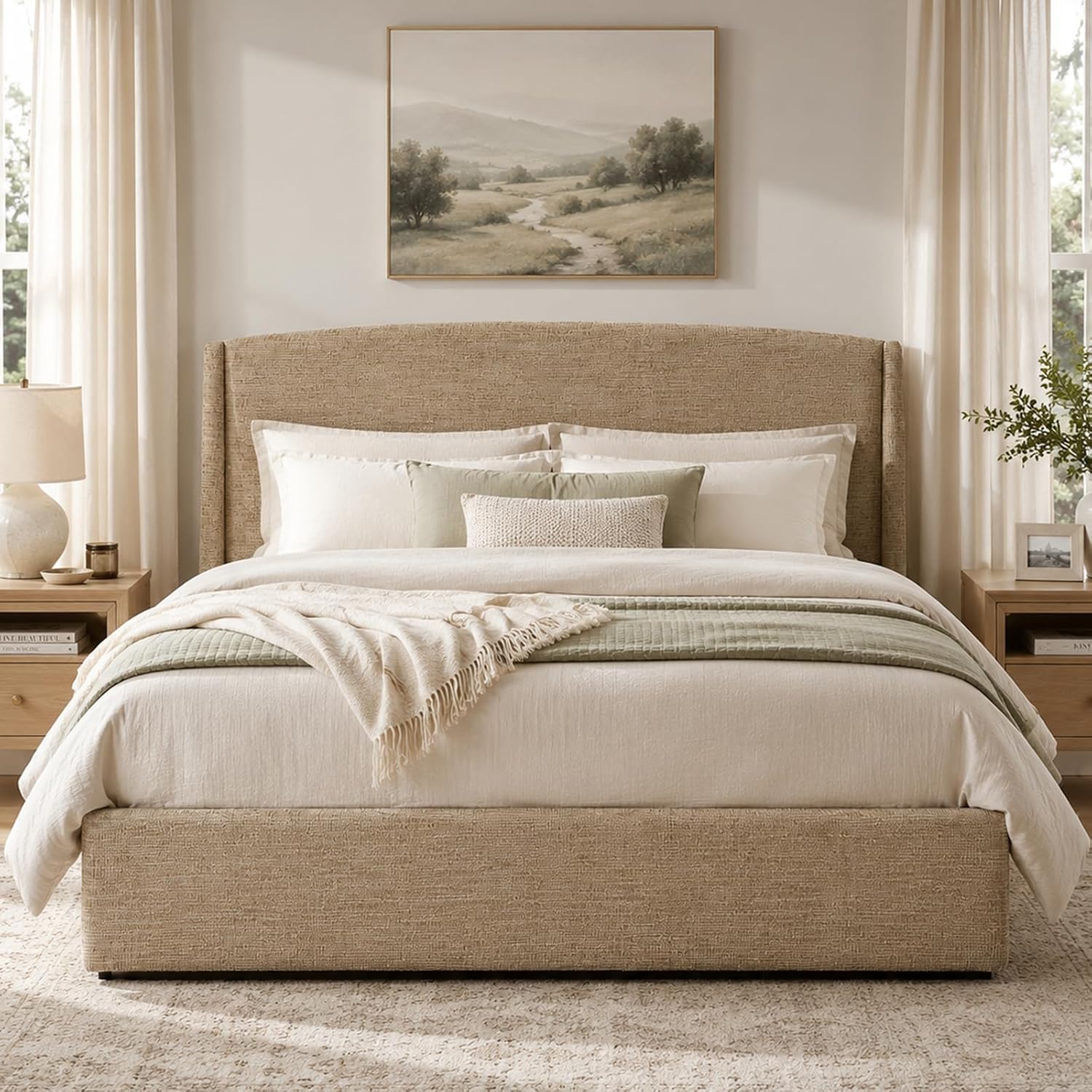 Wingback Drawer‑Storage Queen Bed Frame