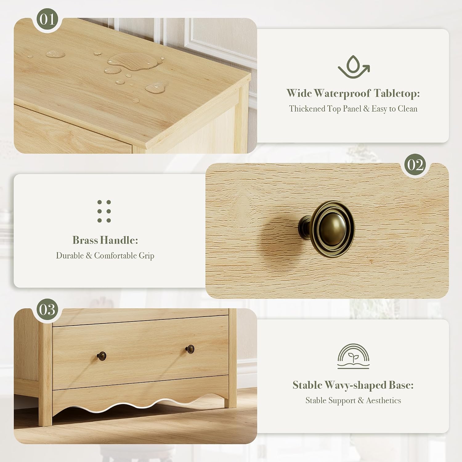 Tall 6‑Drawer Natural Bedroom Dresser Cabinet