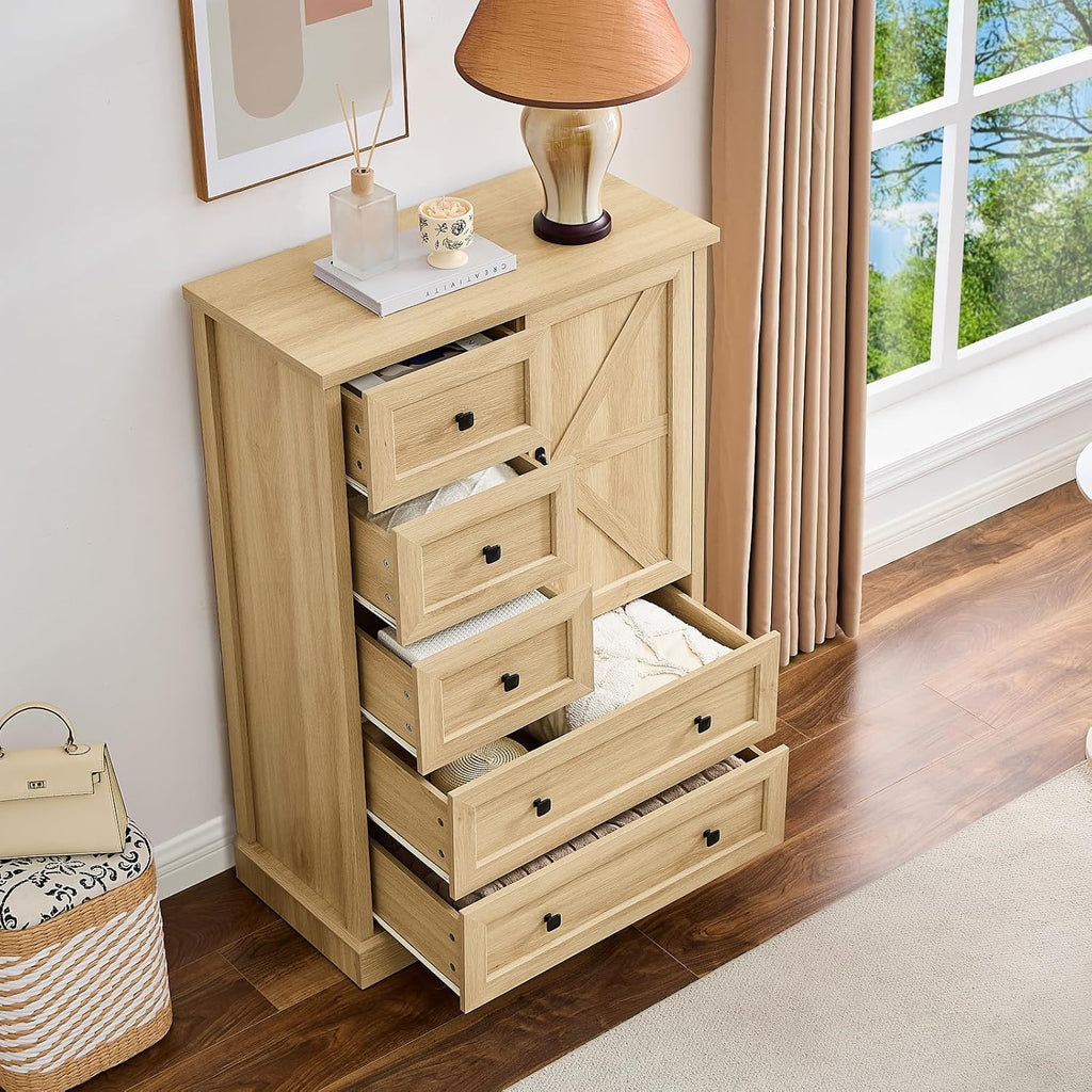Farmhouse Oak Tall Bedroom Dresser Cabinet