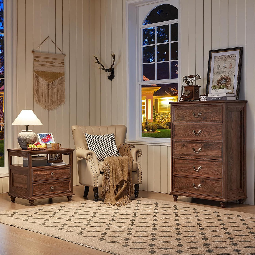 Rustic 5‑Drawer Farmhouse Bedroom Dresser