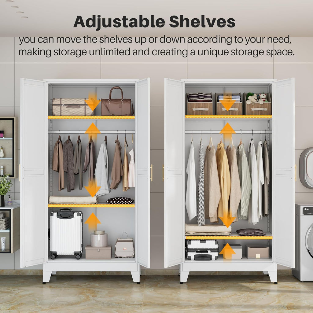 Mirrored Metal Clothing‑Storage Wardrobe Armoire