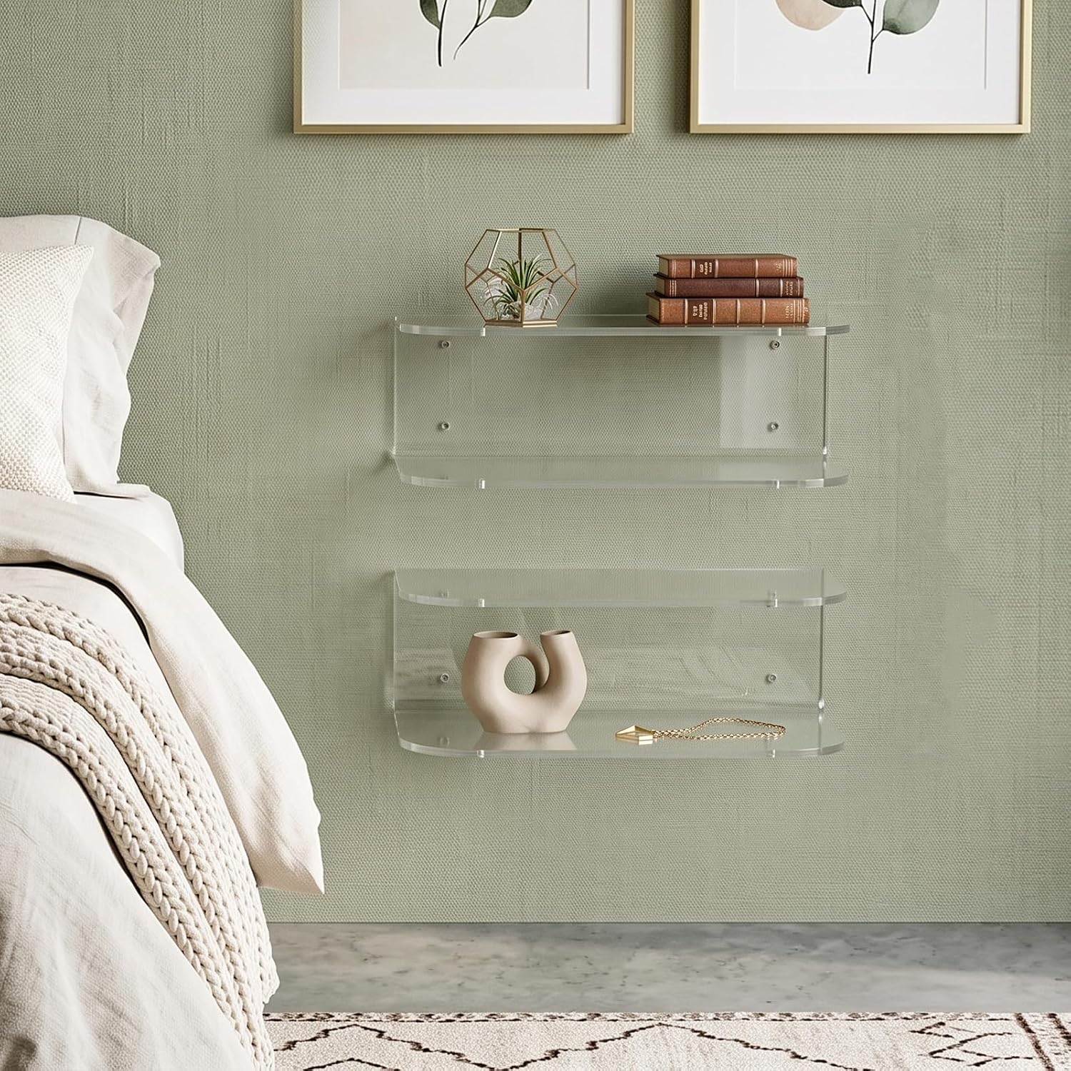 Acrylic Wall‑Mounted Floating Bedside Shelf