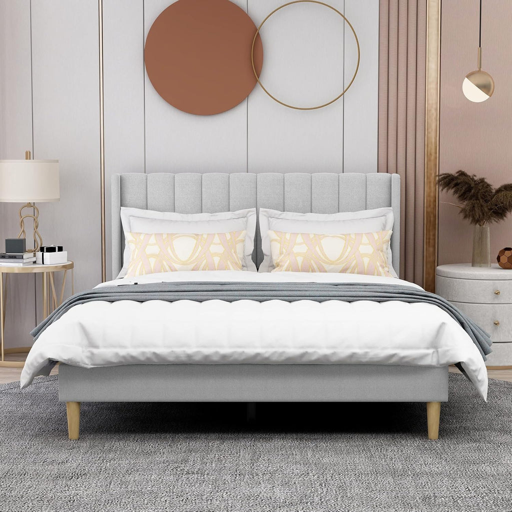 Linen Upholstered Queen Platform Bed Frame