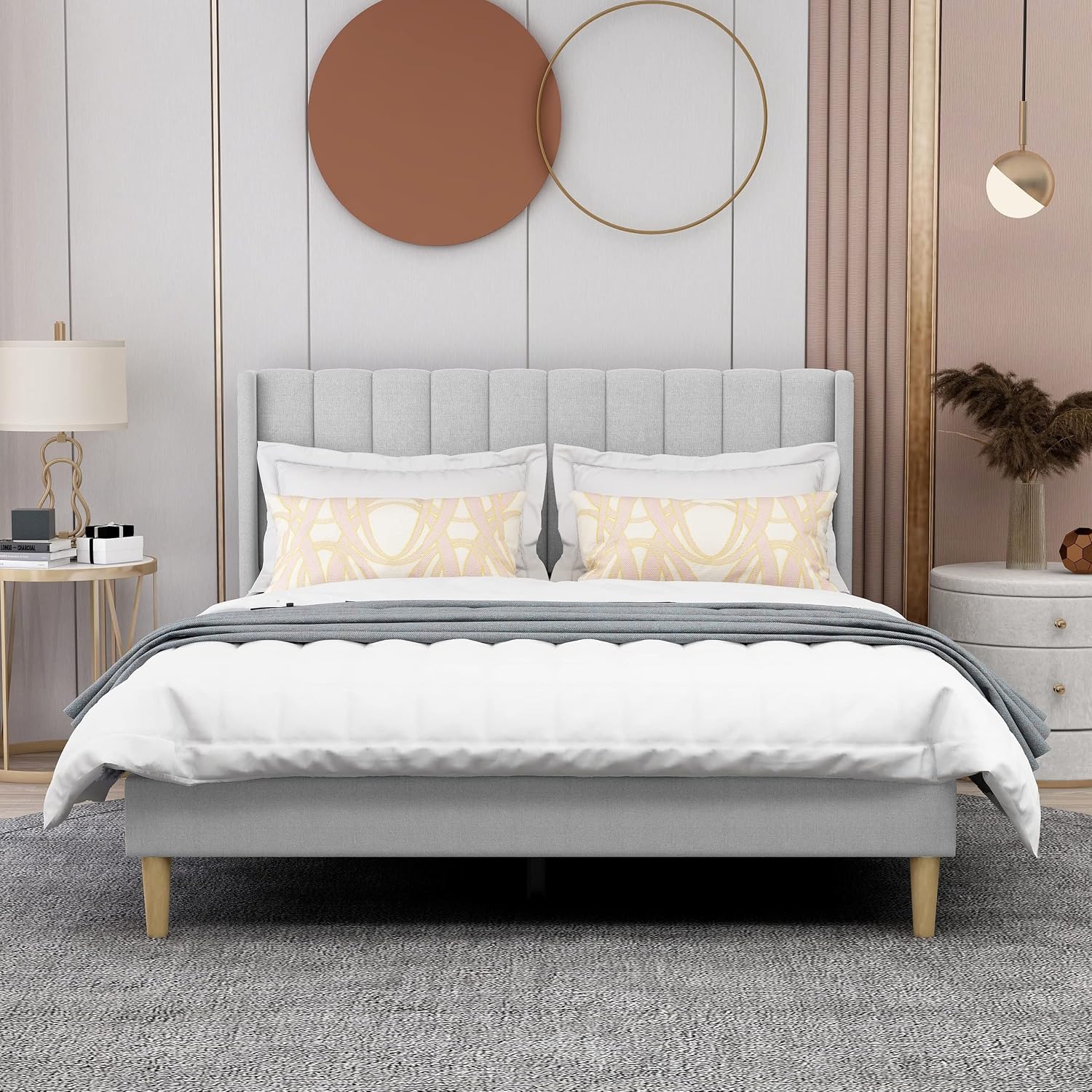 Linen Upholstered Queen Platform Bed Frame