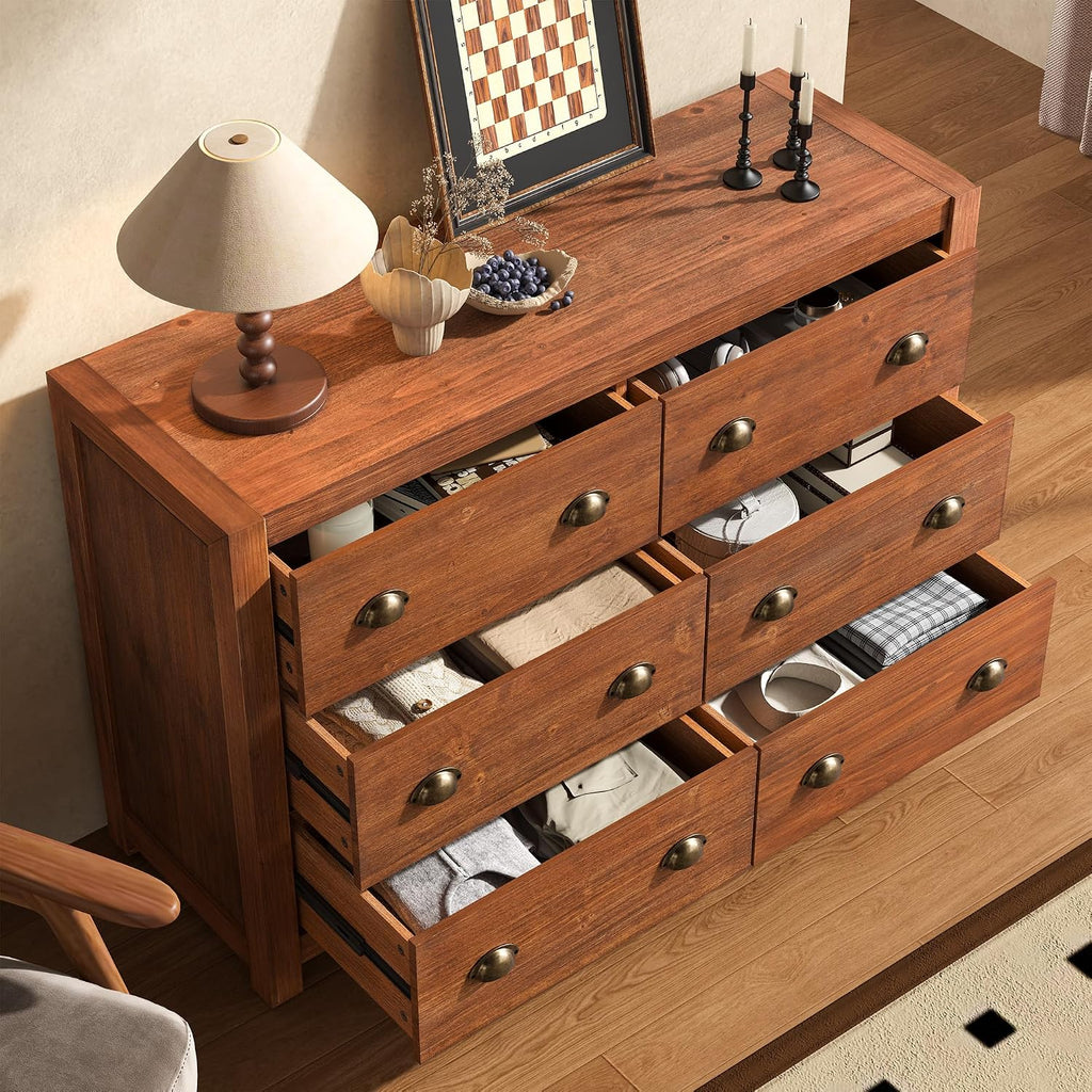 Vintage 6‑Drawer Wood Bedroom Dresser Cabinet