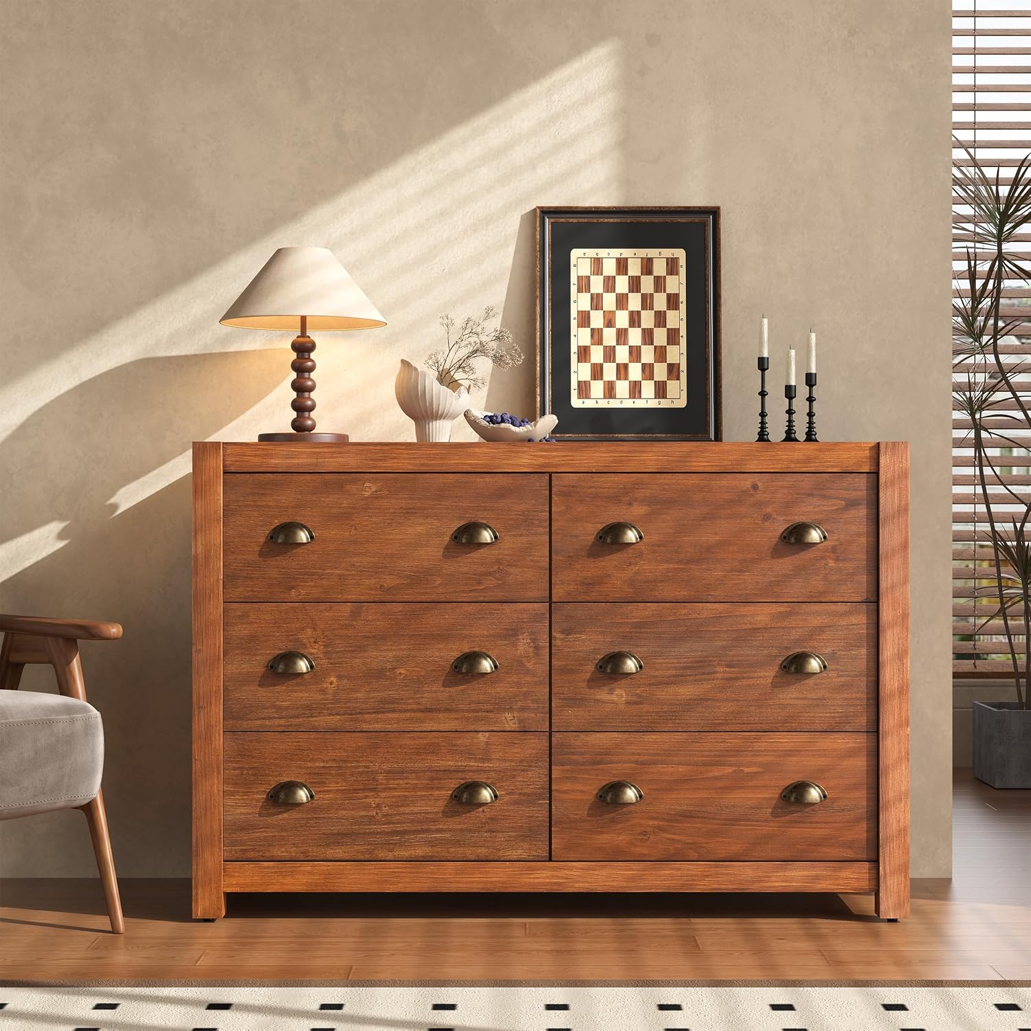 Vintage 6‑Drawer Wood Bedroom Dresser Cabinet