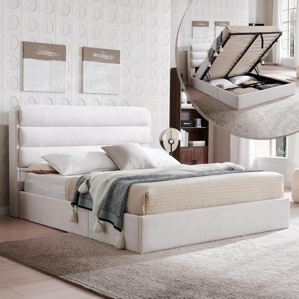 Linen Upholstered Queen Lift‑Storage Bed