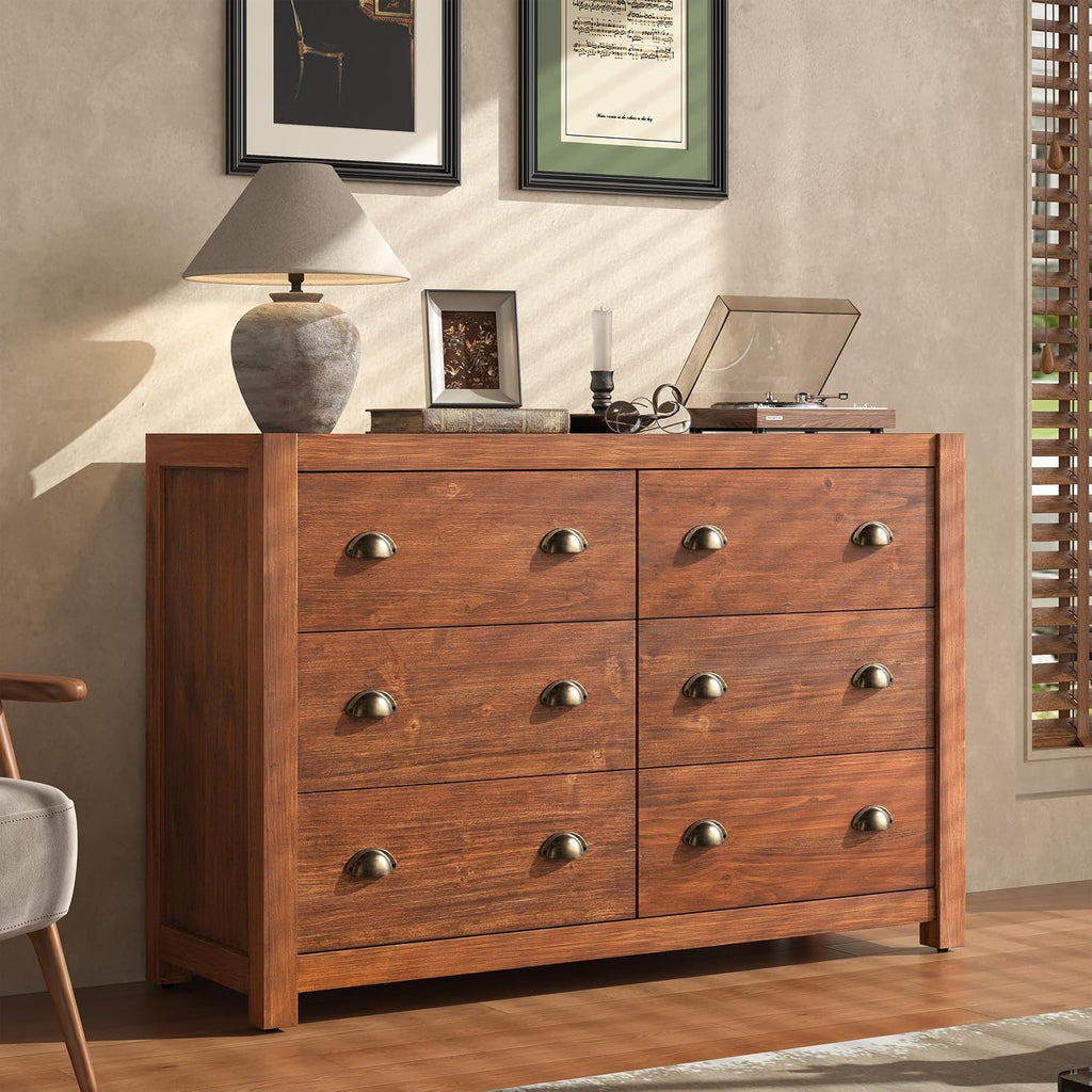 Vintage 6‑Drawer Wood Bedroom Dresser Cabinet